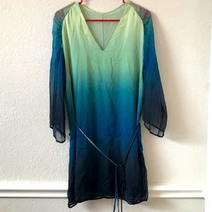 Halston Heritage Ombre Chiffon Belted Dress Small